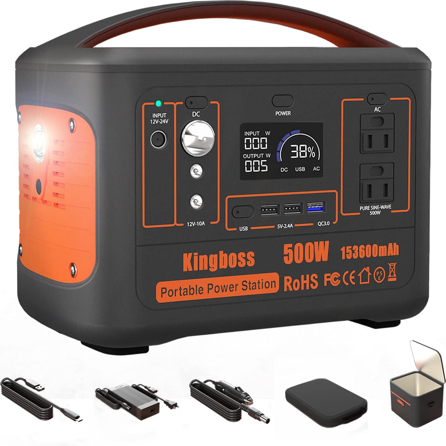 Portable Power Station 500W 568WH 153600mAh Lithium Battery with AC Outlet O133853