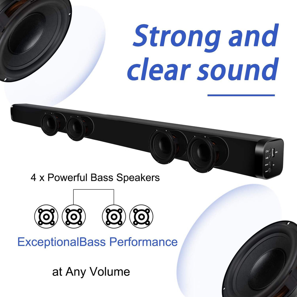TV Sound Bar with 4 Driver Speakers, Optical/AUX/TF/USB Connection, Remote Control, Wall Mountable Y6300