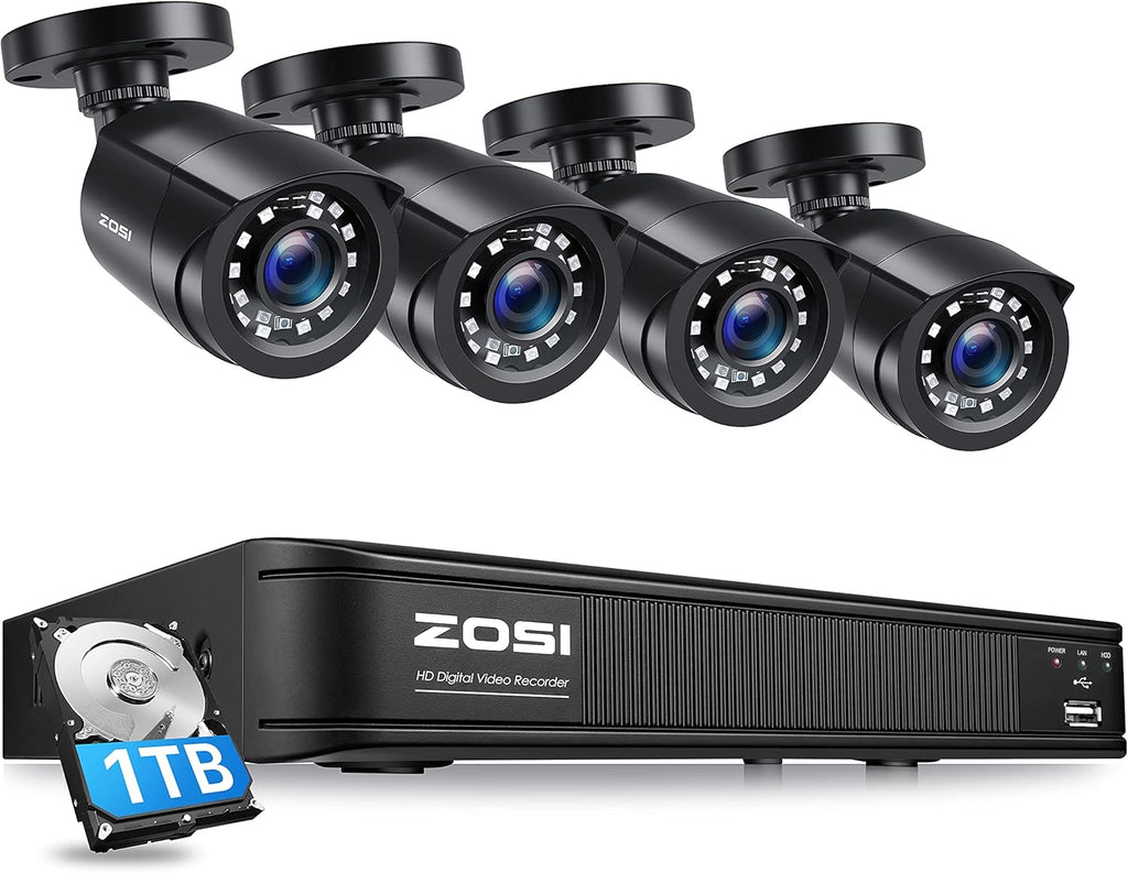 8 Channel 5MP Lite Surveillance DVR with 1TB Hard Drive and 4 x 1080p Weatherproof CCTV Bullet Camera E181807