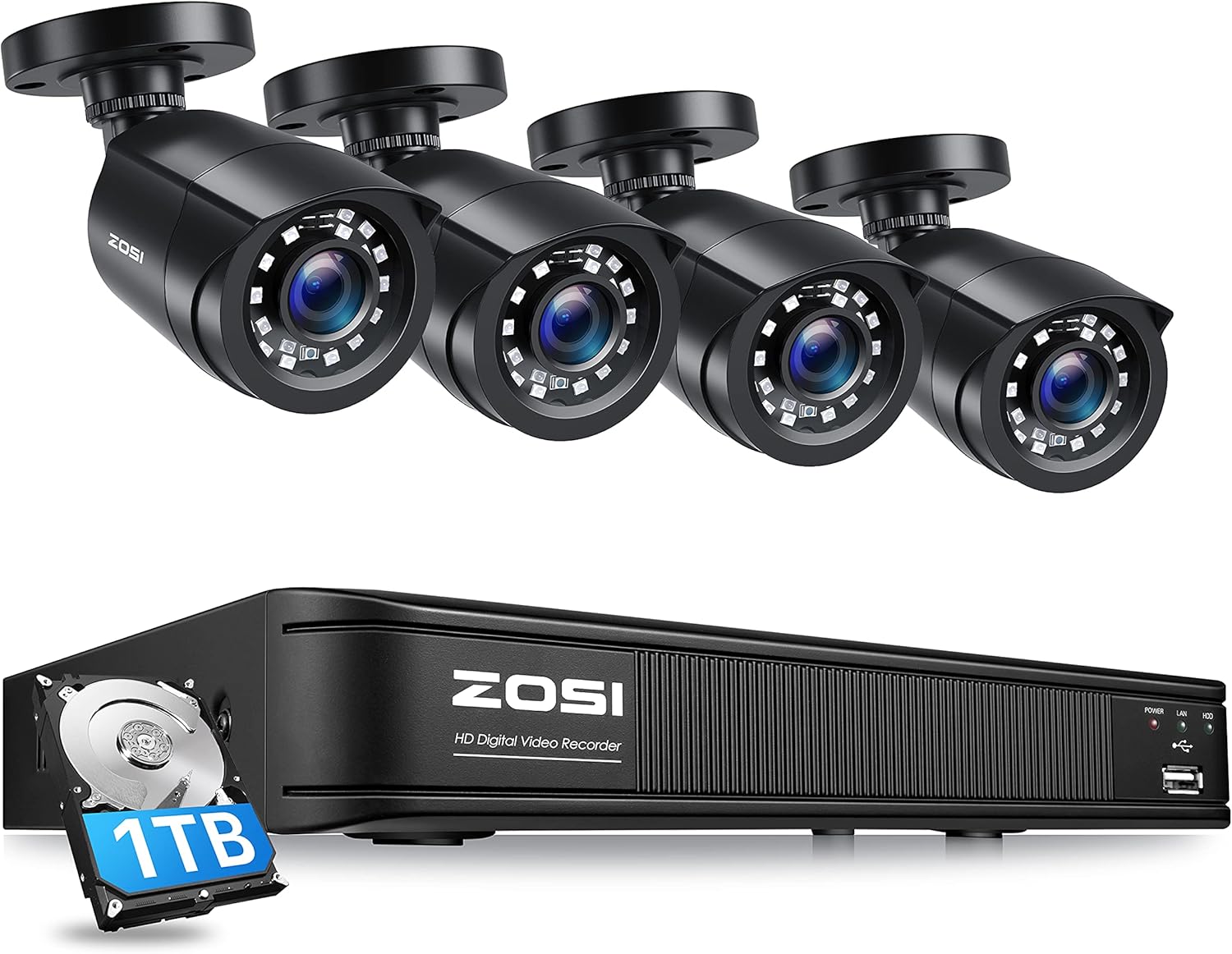 8 Channel 5MP Lite Surveillance DVR with 1TB Hard Drive and 4 x 1080p Weatherproof CCTV Bullet Camera E181807
