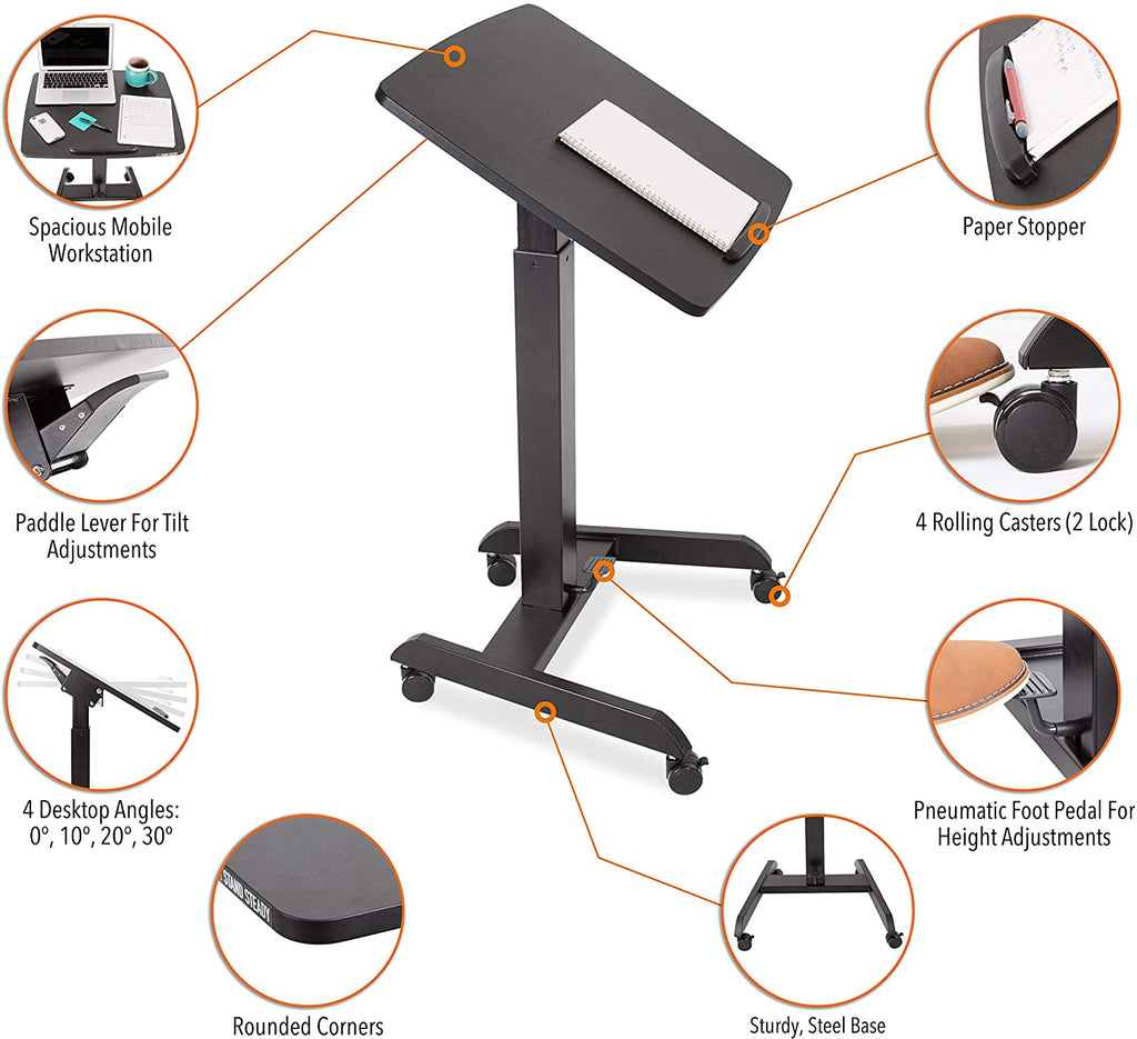 Black Mobile Podium with Pneumatic Height Adjustments K458544