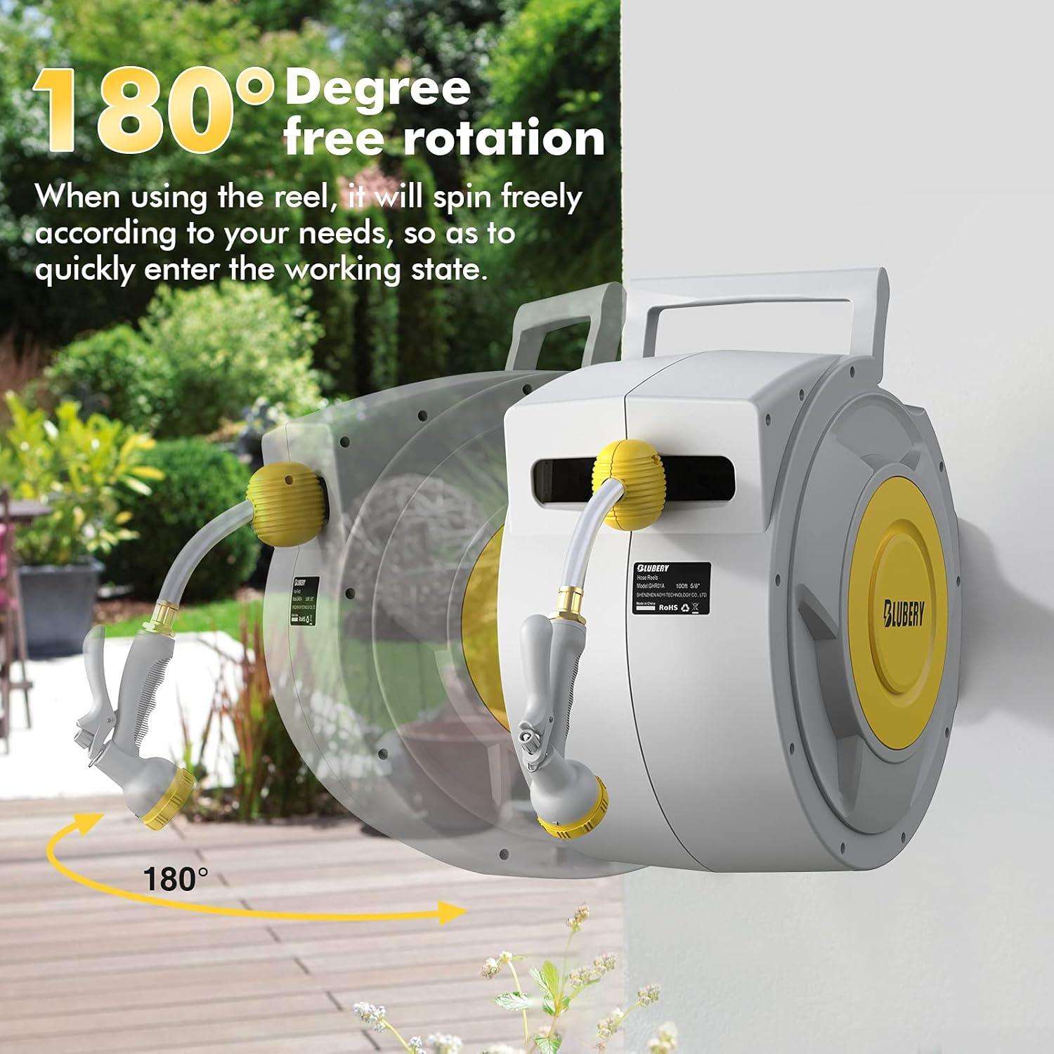 Retractable Garden Hose Reel with 8 Pattern Spray Nozzle D57571