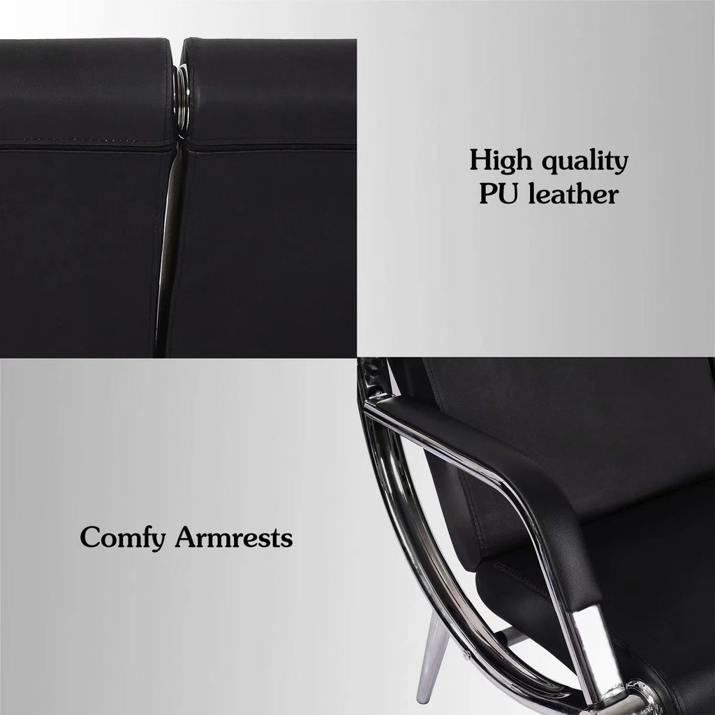 Black Steel Frame 3 Seats PU Leather Reception Bench A412