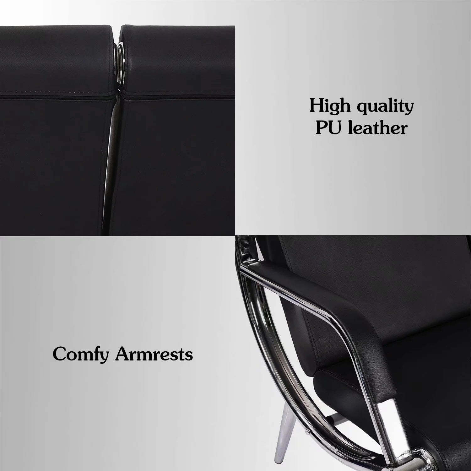 Black Steel Frame 3 Seats PU Leather Reception Bench A412