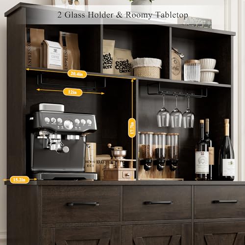 Rustic Brown Buffet Cabinet with Hutch and 3 Drawers K7081