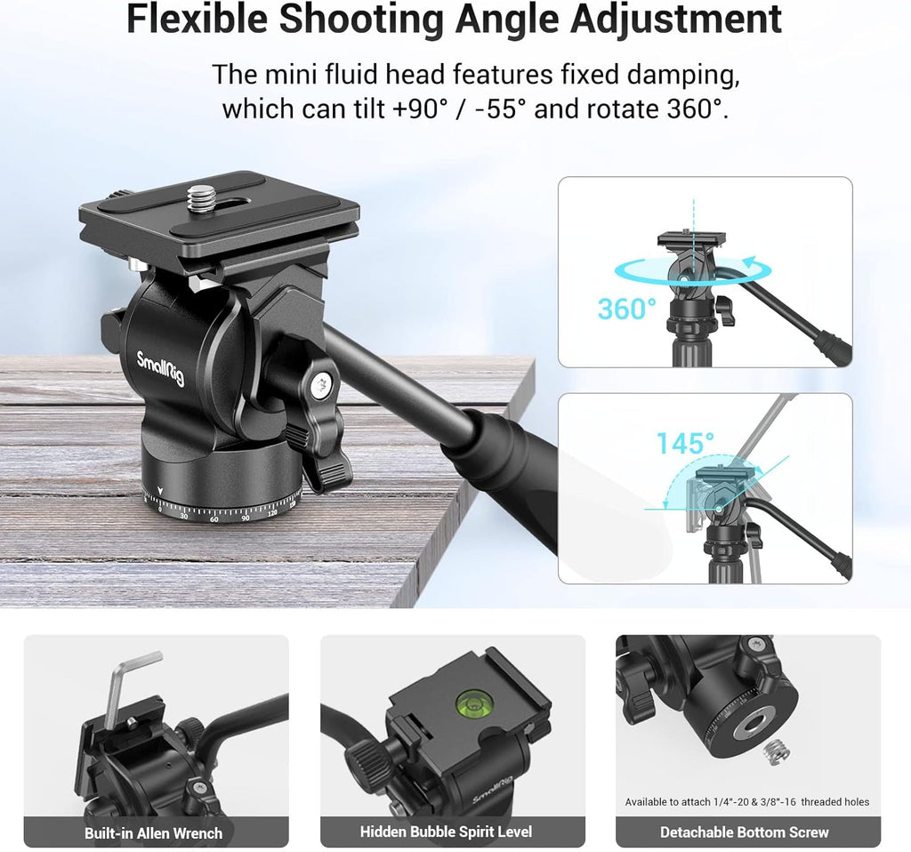 71 Video Tripod Monopod with Fluid Head, Aluminum Camera Tripod, Adjustable Height from 16.5 to 71 O10507