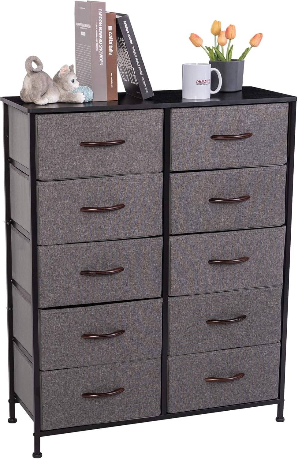 10 Drawer Vertical Dresser with Steel Frame and Fabric Bins K3383