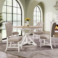Oak Natural Wood Off White 5 Piece Dining Table Set with 4 Upholstered Chairs A499
