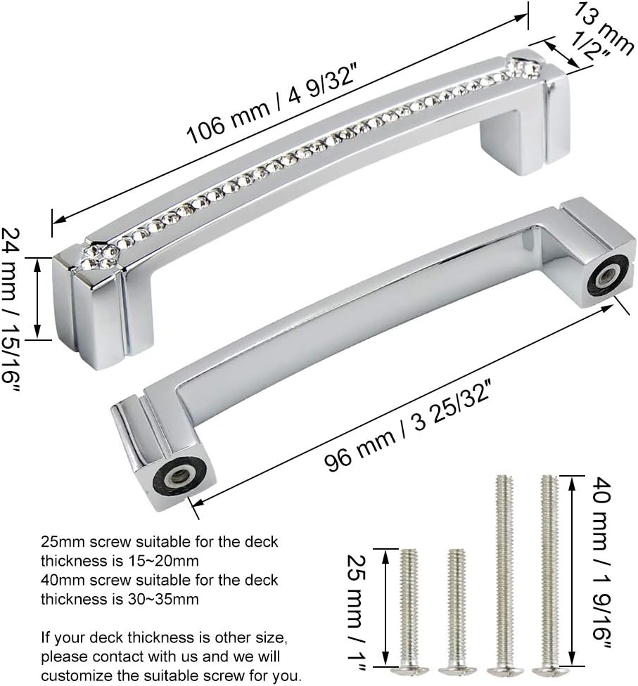 Polished Chrome Cabinet Handles with Screws, 128mm Hole Center, 2 Pack C143
