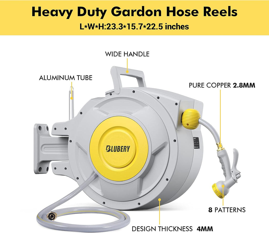 Retractable Garden Hose Reel with 8 Pattern Spray Nozzle D57571