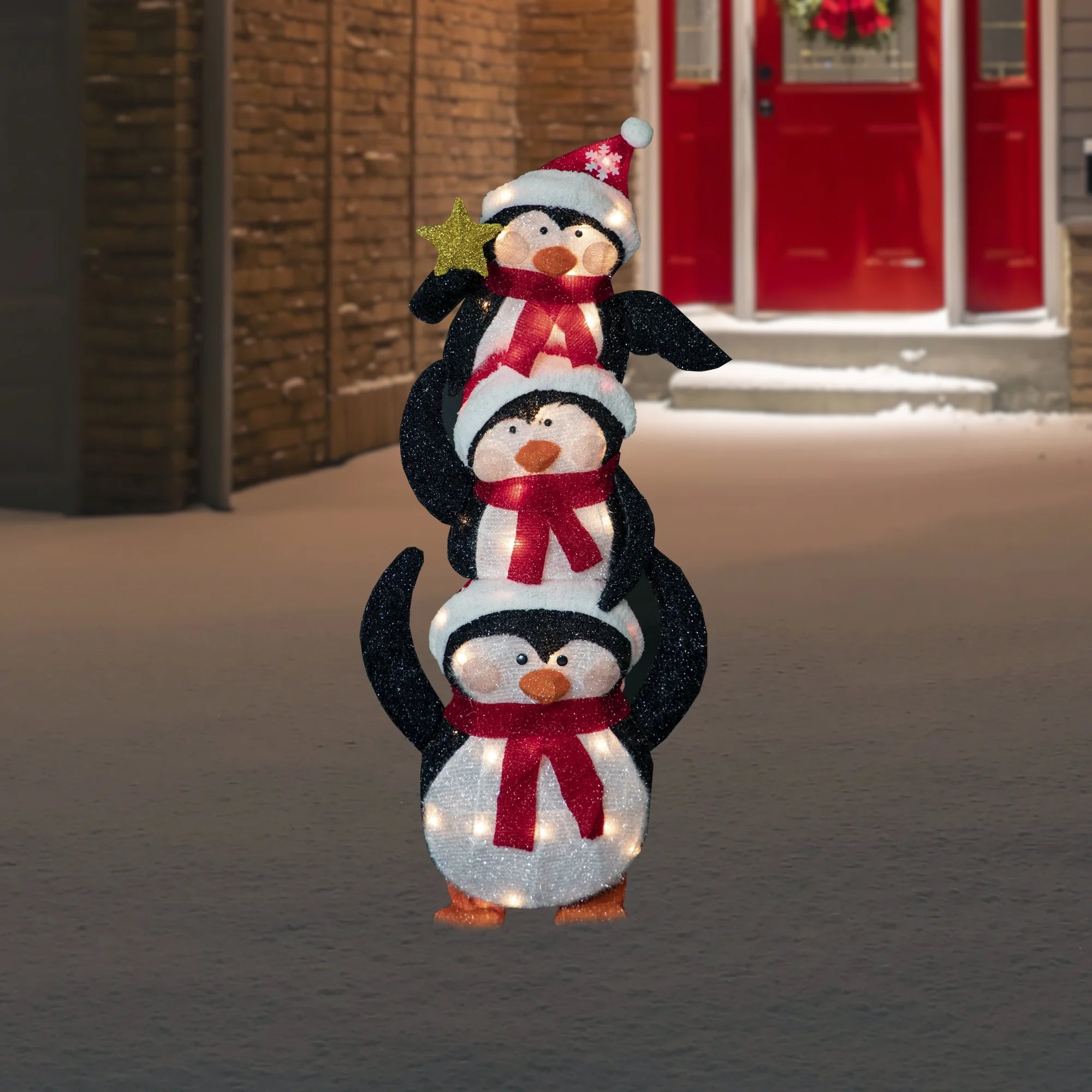 41" Lighted Stacked Penguin Family Outdoor Christmas Decoration K59971
