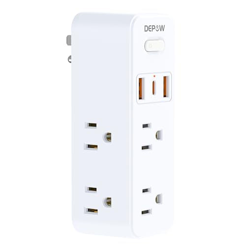 White 6AC 3USB Wall Outlet Extender with Rotating Plug I723