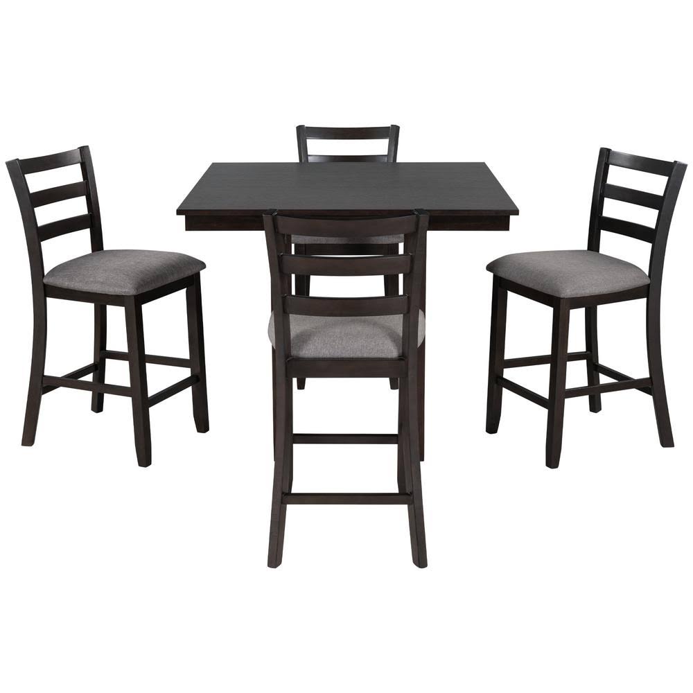 5-Piece Espresso Wooden Counter Height Dining Set with Padded Chairs and Storage Shelving I4581