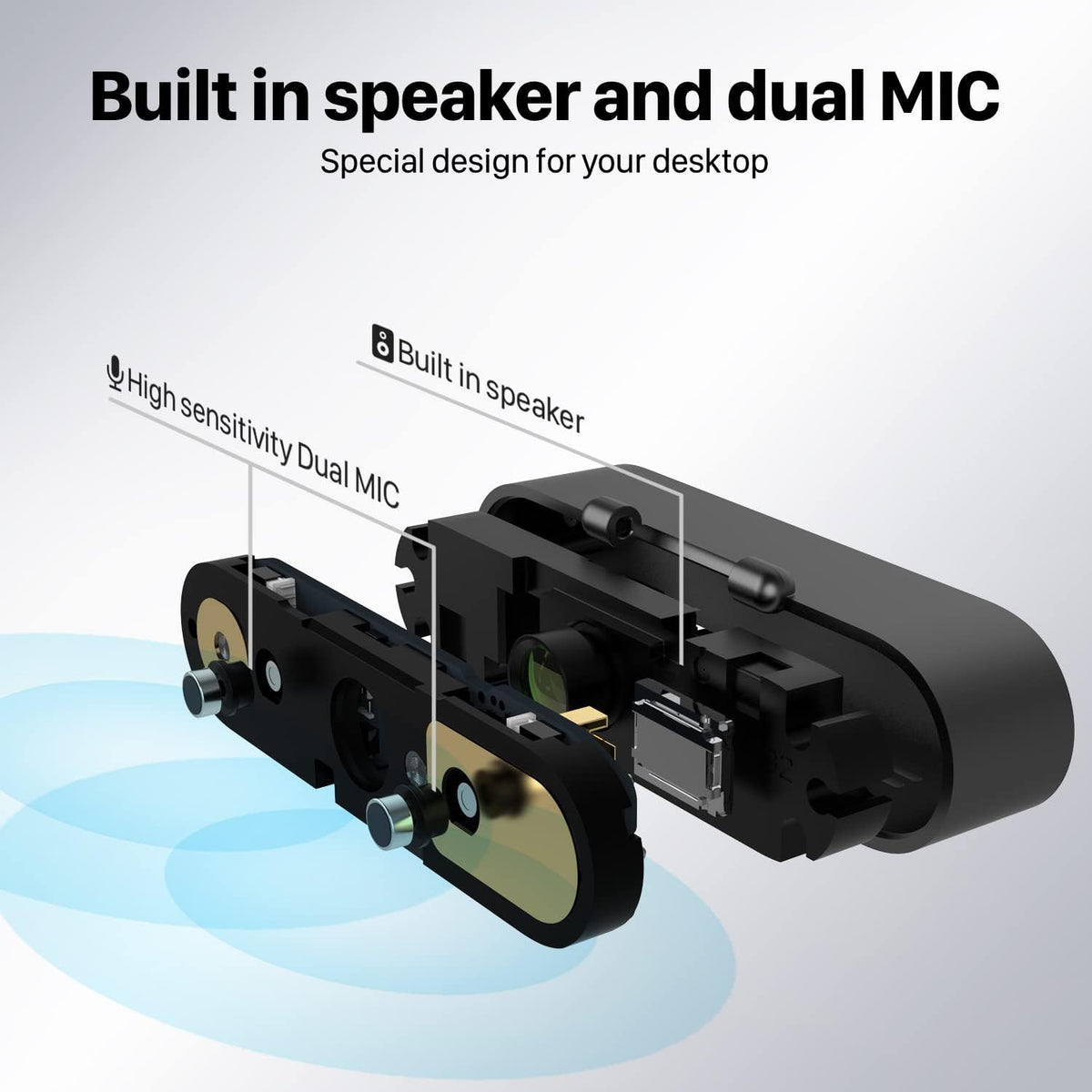 5-in-1 Full HD 1080P Webcam with Light, Microphone & Speakers J9356