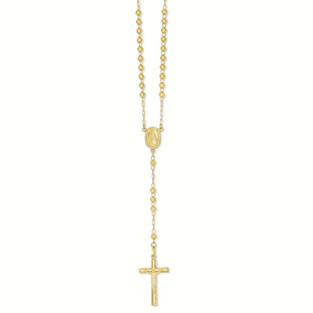 14K Yellow Gold Diamond-Cut Beaded Rosary Necklace B987