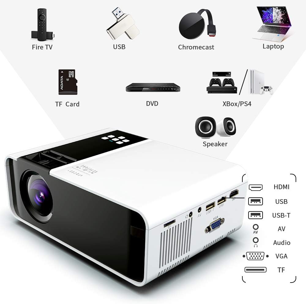 Mini Projector, 1080P HD Supported Portable Movie Projector with 45000 Hrs LED Lamp Life T534066