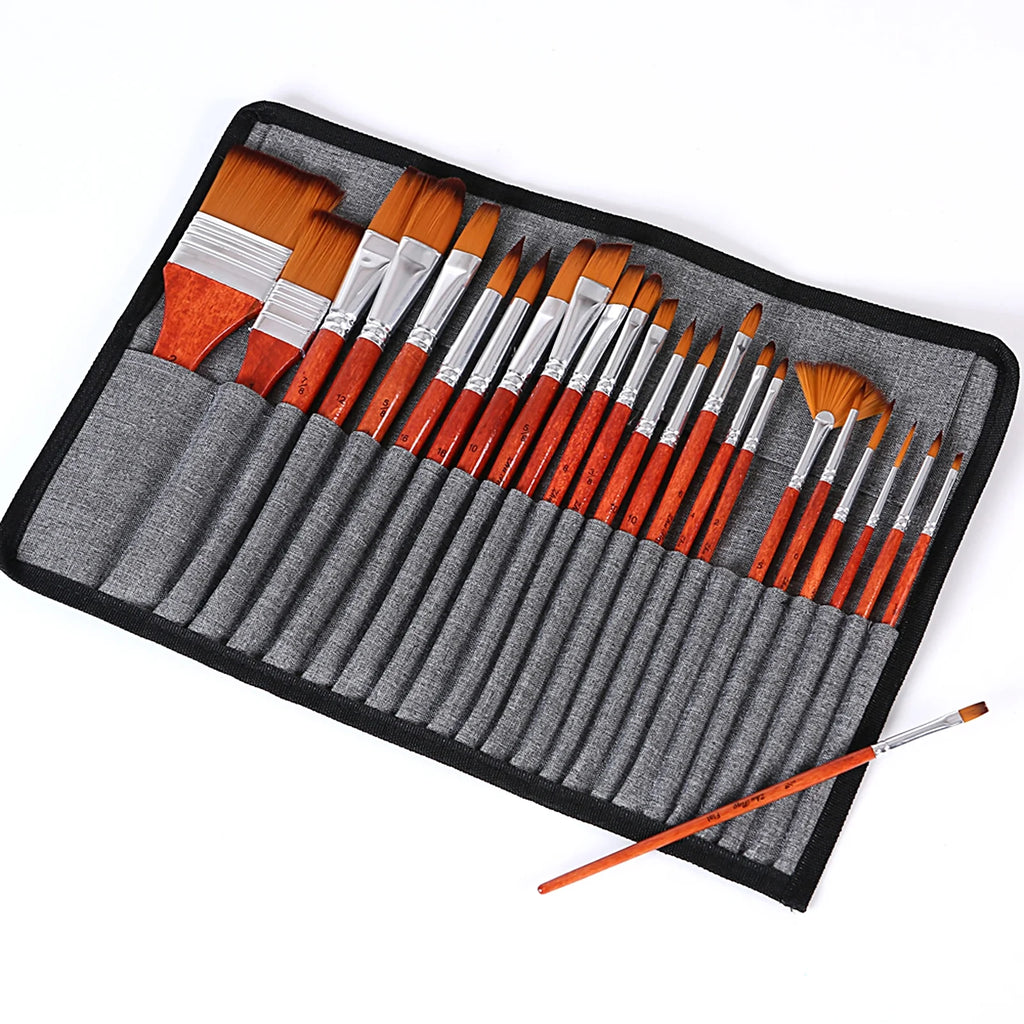 24PCS Nylon Hair Red Paint Brushes Set U448