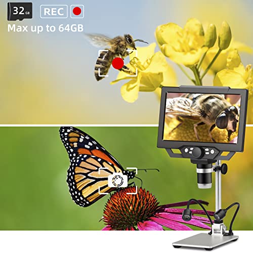 4.3 inch IPS Digital Microscope, 10-1000X Magnification Handheld Camera Video Microscope with 32G TF Card, 8 LED Lights, Rechargeable Battery Microscope V946030