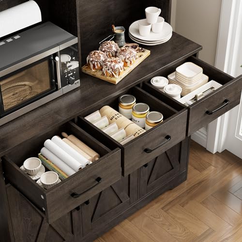 Rustic Brown Buffet Cabinet with Hutch and 3 Drawers K7081