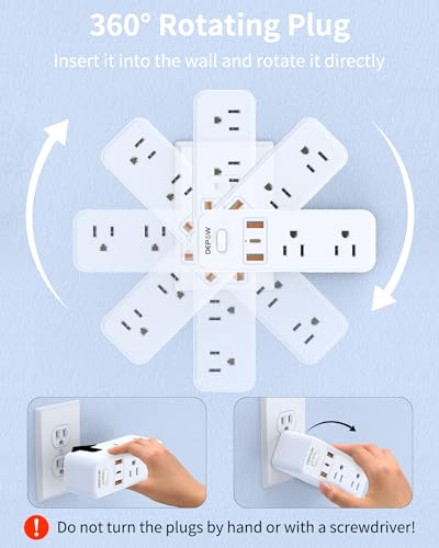 White 6AC 3USB Wall Outlet Extender with Rotating Plug I723