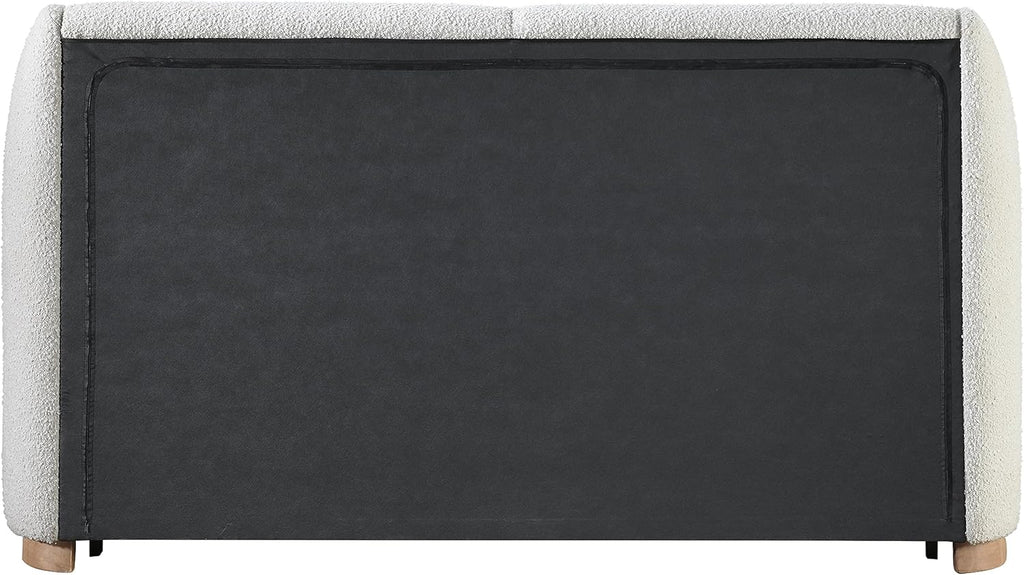 Full Rich Cream Boucle Fabric Solid Wood Wing Back Bed J85798