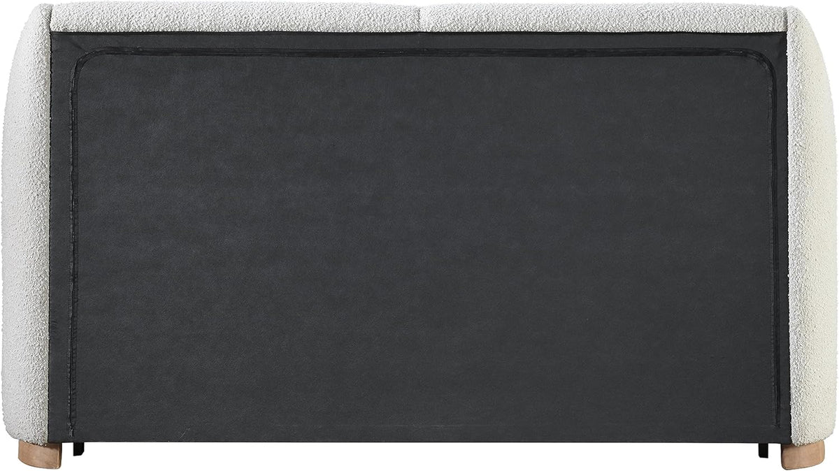 Full Rich Cream Boucle Fabric Solid Wood Wing Back Bed J85798