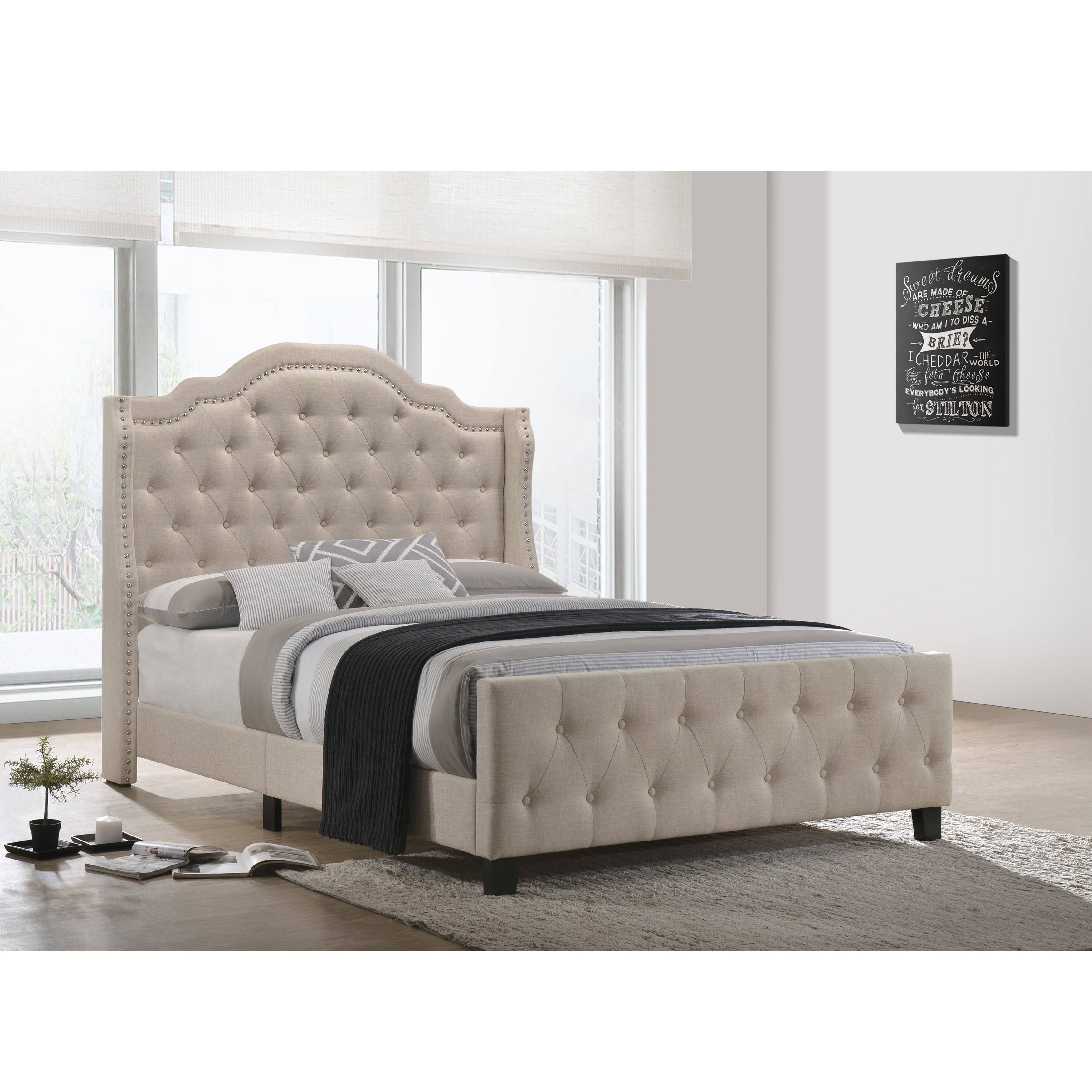 Beige Linen Tufted Panel Bed Queen Q479004