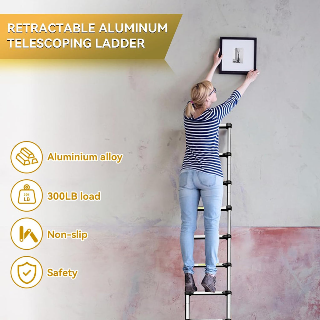 20.3FT Aluminum Telescoping Ladder with Triangle Stabilizers & Detachable Hooks, 330lbs Capacity I13203