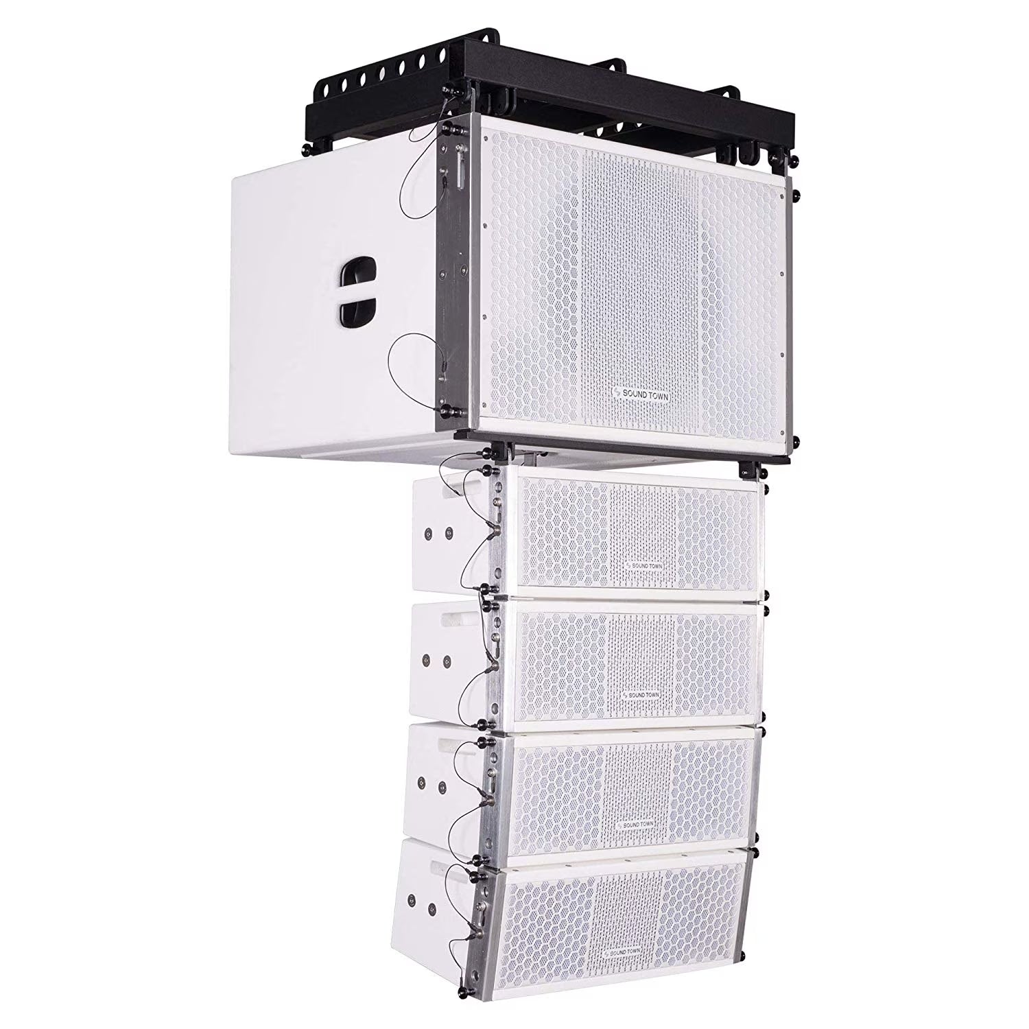 White 15-inch Powered Line Array Subwoofer with Four 2 X 5-inch Line Array Speakers J63070