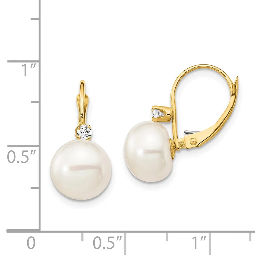 14k Gold White Freshwater Cultured Pearl Diamond Leverback Earrings W824844