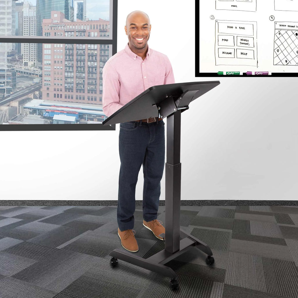 Black Mobile Podium with Pneumatic Height Adjustments K458544