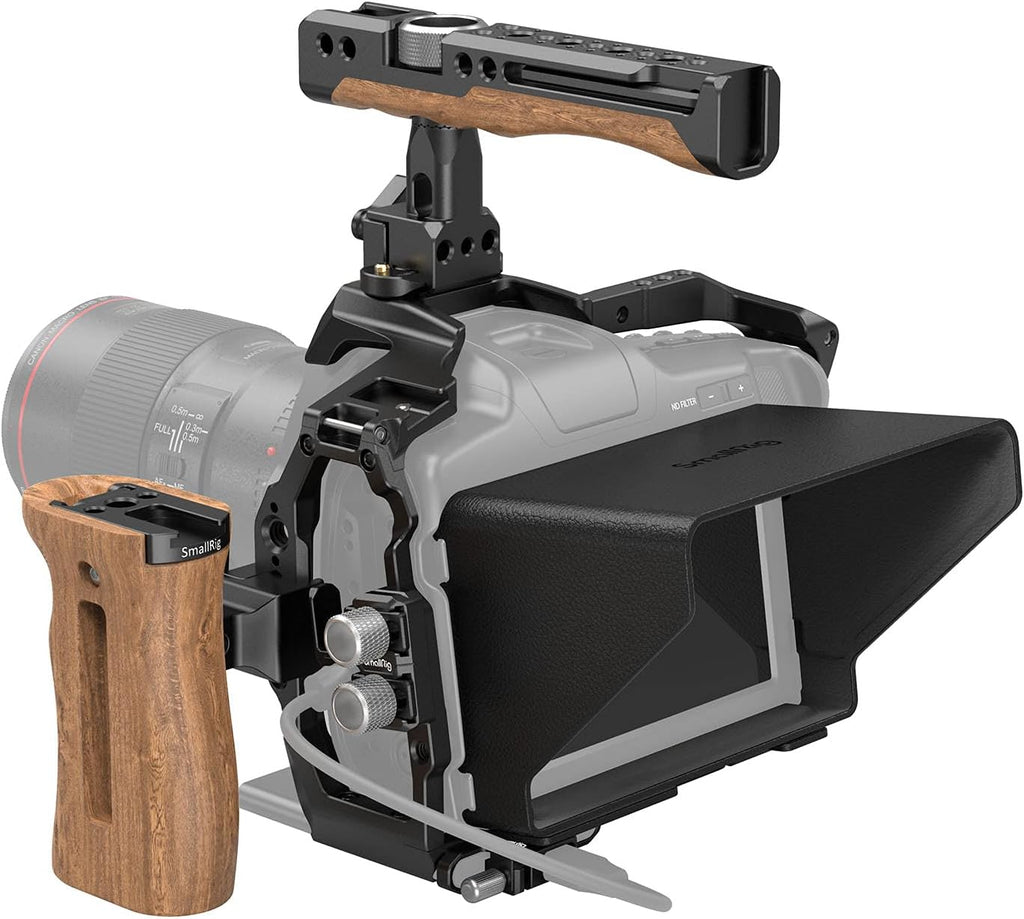 Camera Cage Accessory Kit with Top Handle Wooden Side Handle HDMI Cable Clamp SSD Clamp Sunhood NATO Rail Screen Protector H1643