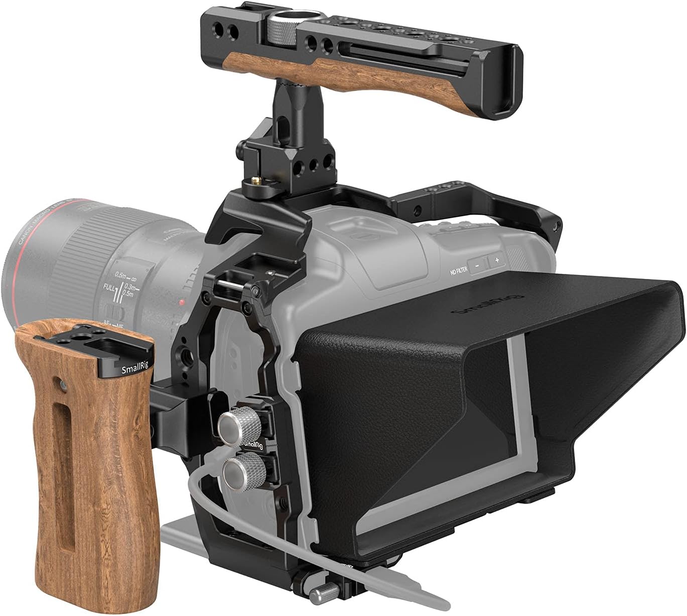 Camera Cage Accessory Kit with Top Handle Wooden Side Handle HDMI Cable Clamp SSD Clamp Sunhood NATO Rail Screen Protector H1643