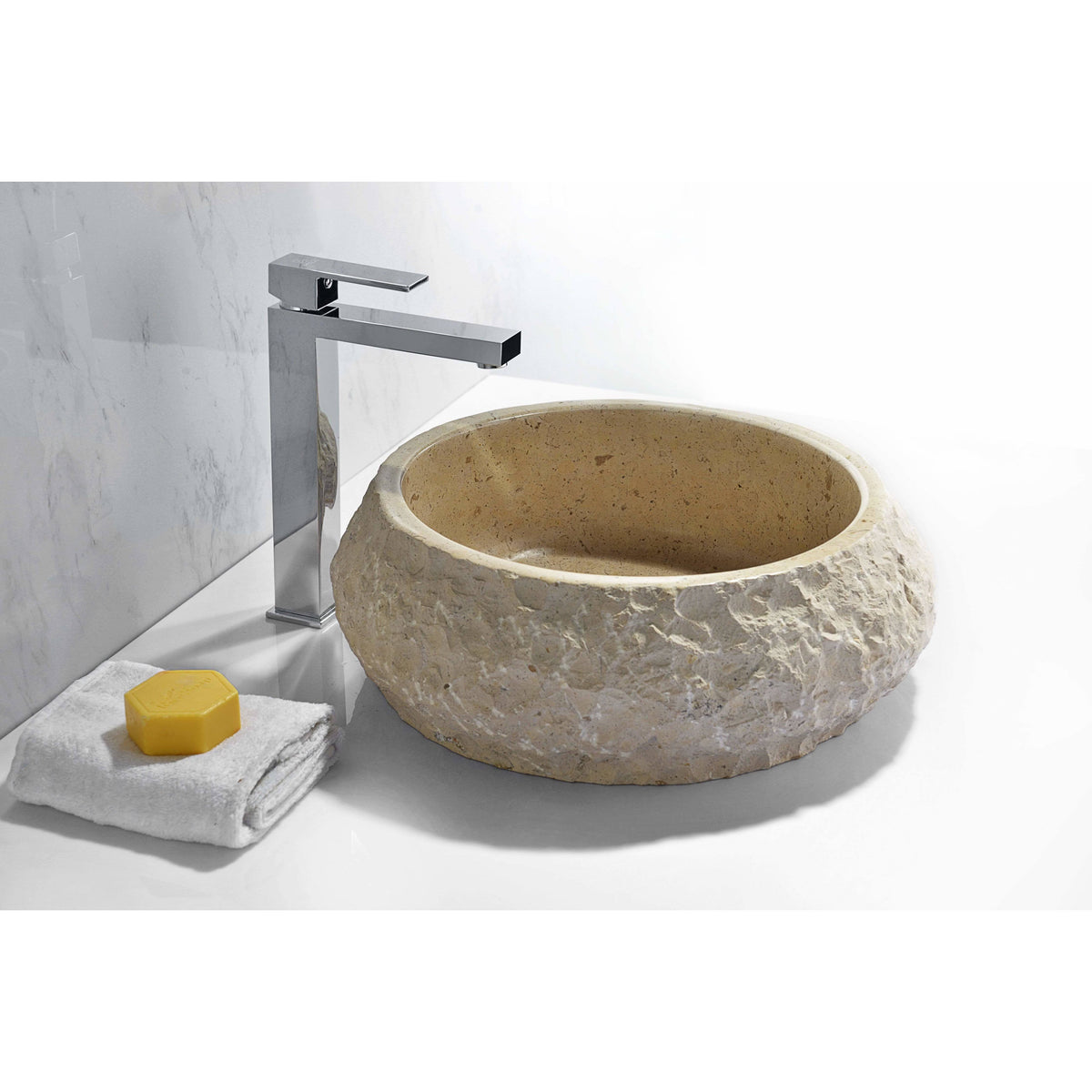 Desert Ash Vessel Sink in Classic Cream Marble F388232
