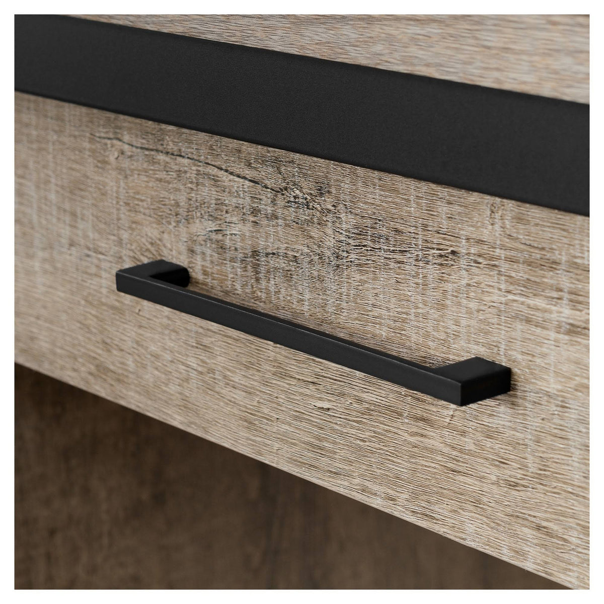 Matte Black/Weathered Oak Desk with Drawers F829