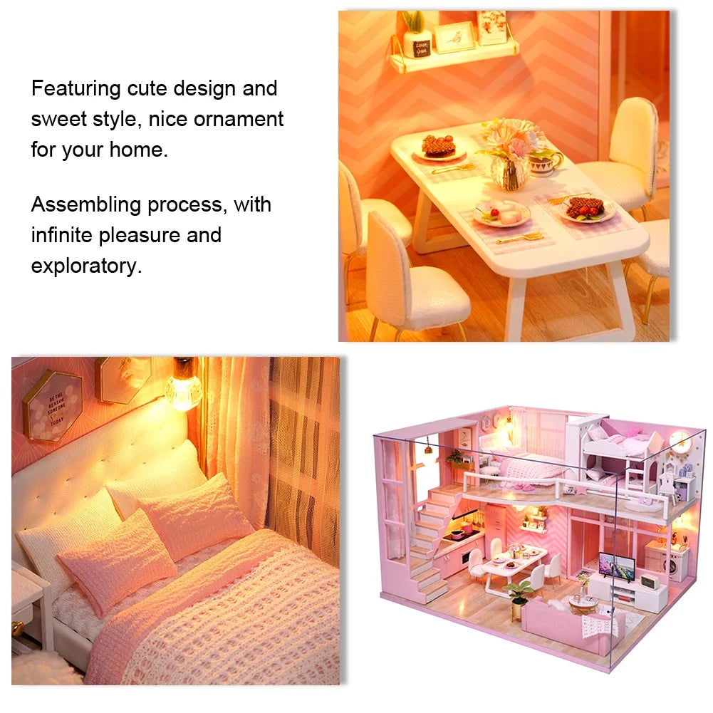 Pink Wooden Dollhouse Kit S57509
