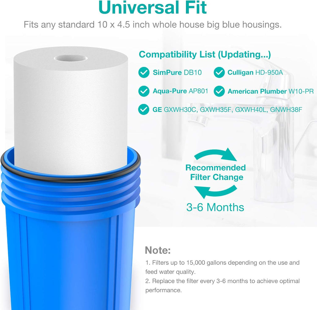 10" x 4.5" 5 Micron Whole House Sediment Water Filter Replacement Cartridge 4-Pack A421260