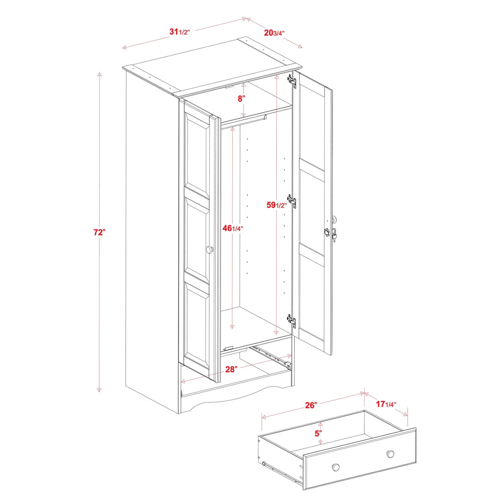 100% Solid Wood Wardrobe Armoire Mocha Y2589