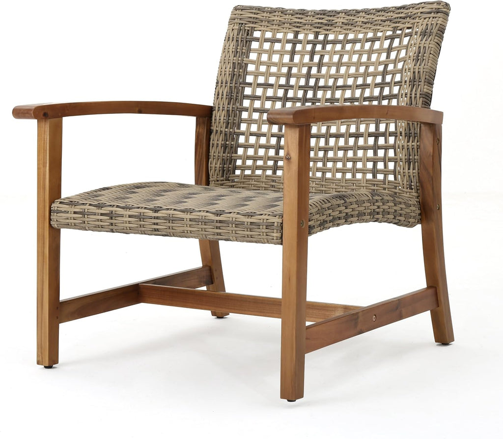 4-Pcs Set Wicker Club Chairs with Acacia Wood Frame J7271