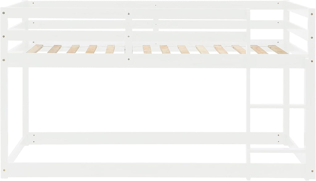 White Twin Over Twin Loft Bed Wooden Bed Frame with Safety Guardrail and Ladder I972