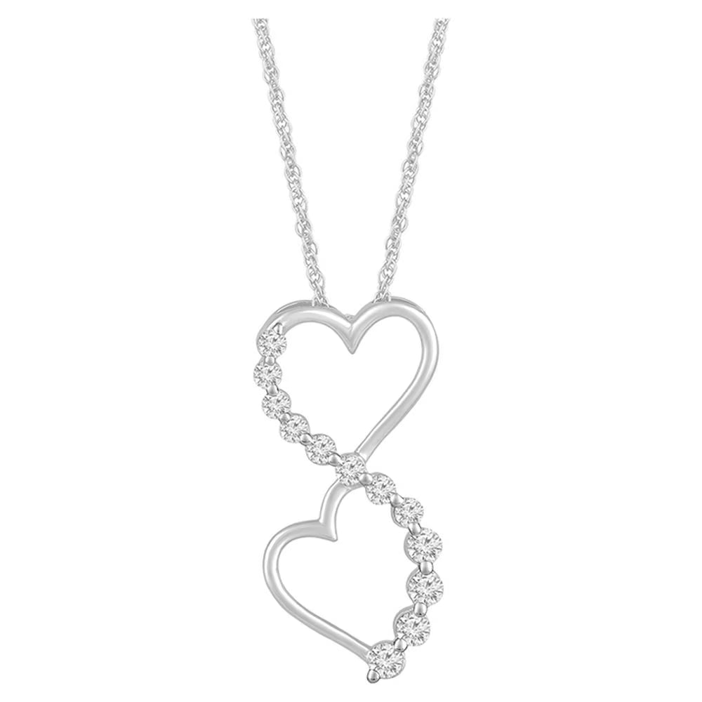 10K White Gold Lab Grown Diamond Double Heart Pendant Necklace G517