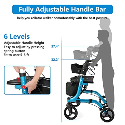 Champagne Lightweight Aluminium Folding Rollator Walker with Seat and 8-inch Wheels T481