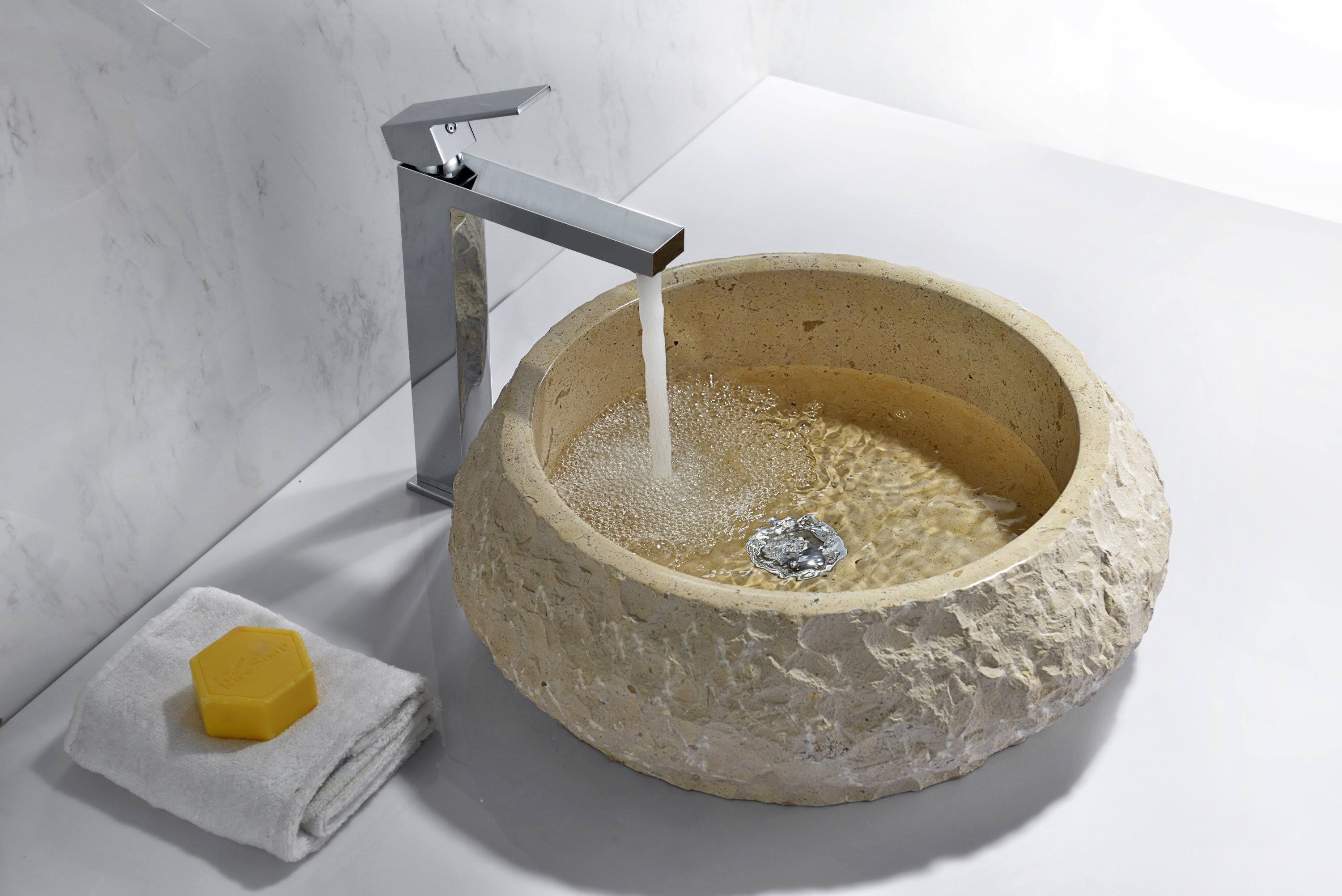 Desert Ash Vessel Sink in Classic Cream Marble F388232