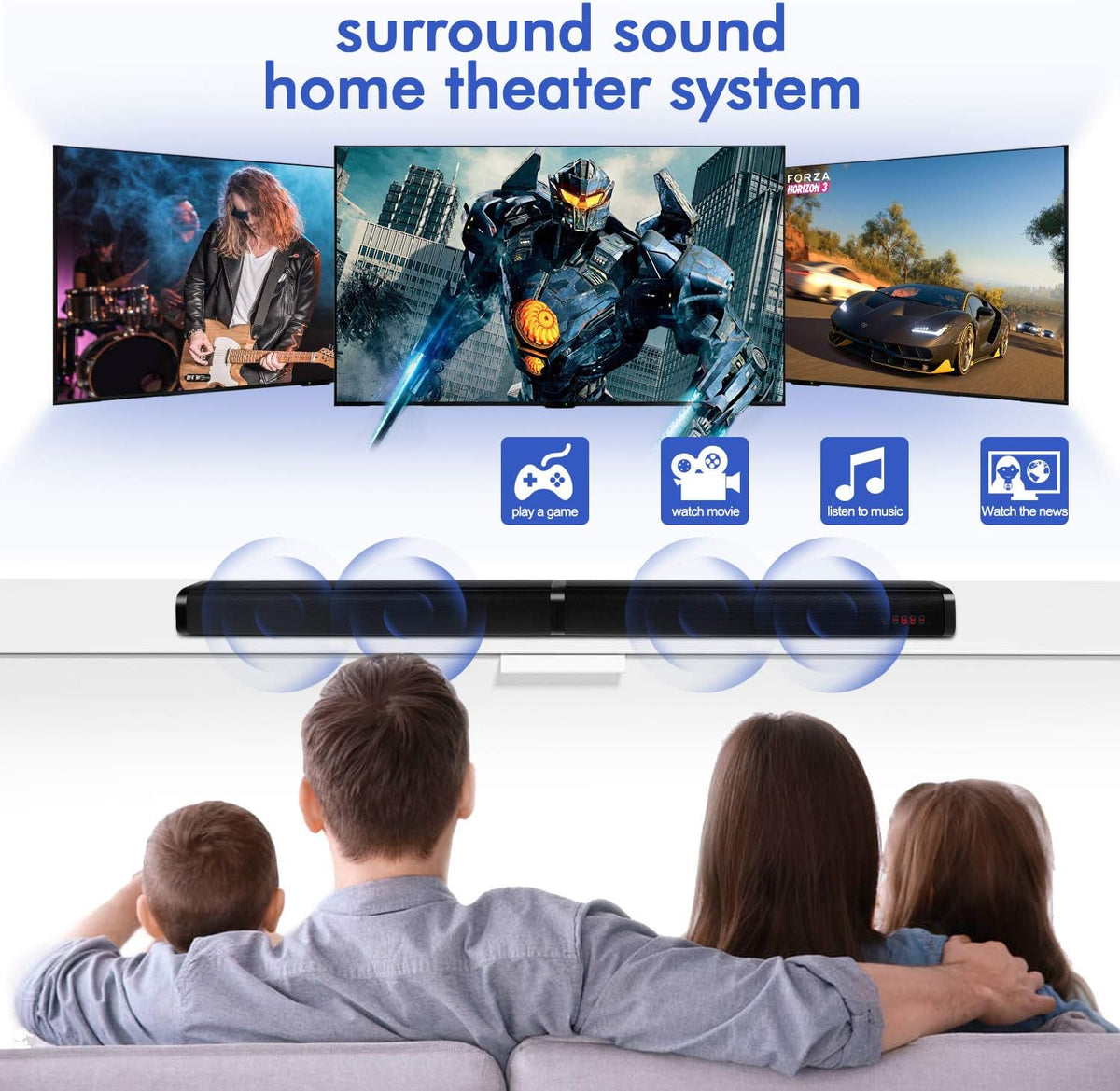 TV Sound Bar with 4 Driver Speakers, Optical/AUX/TF/USB Connection, Remote Control, Wall Mountable Y6300