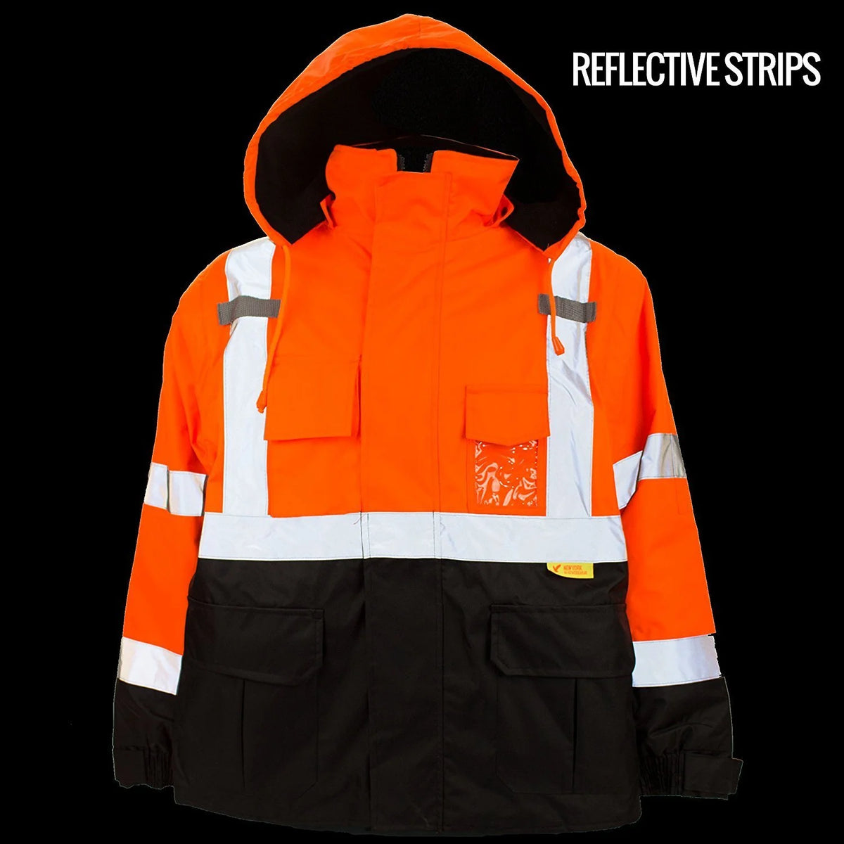Men's High Visibility Safety Bomber Jacket With Zipper, PVC Pocket, Black Bottom, Orange R222937