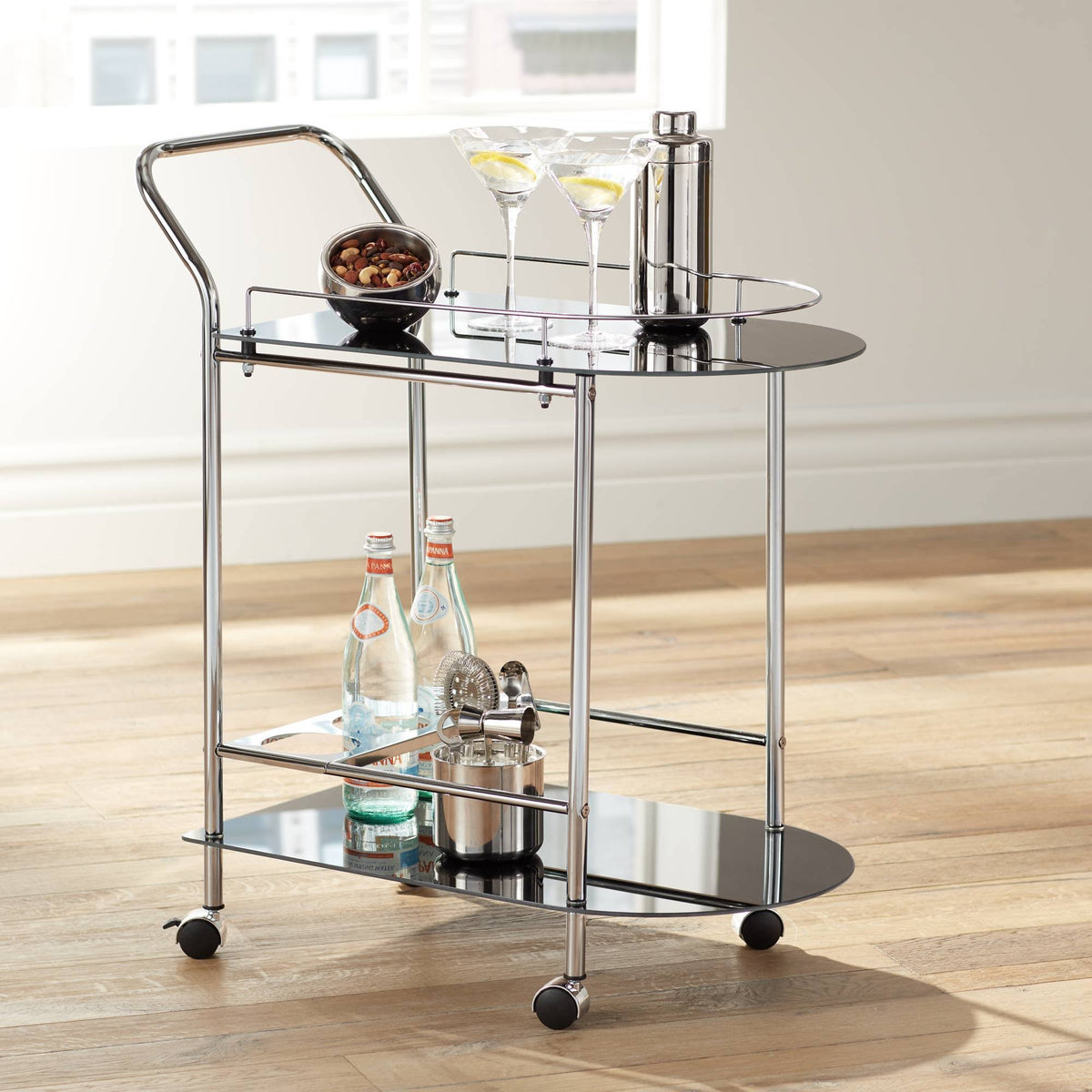 Black Glass Rolling Serving Cart V4193