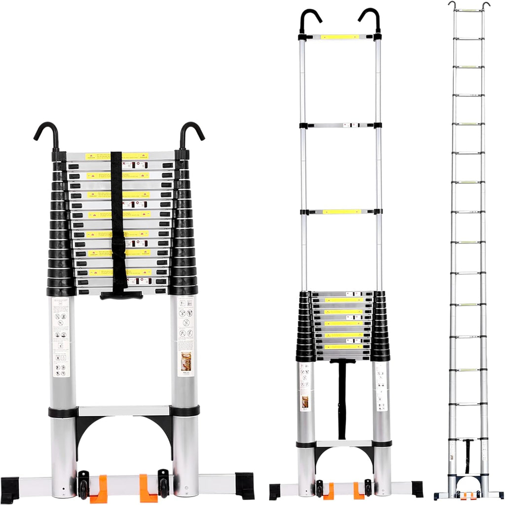 20.3FT Aluminum Telescoping Ladder with Triangle Stabilizers & Detachable Hooks, 330lbs Capacity I13203