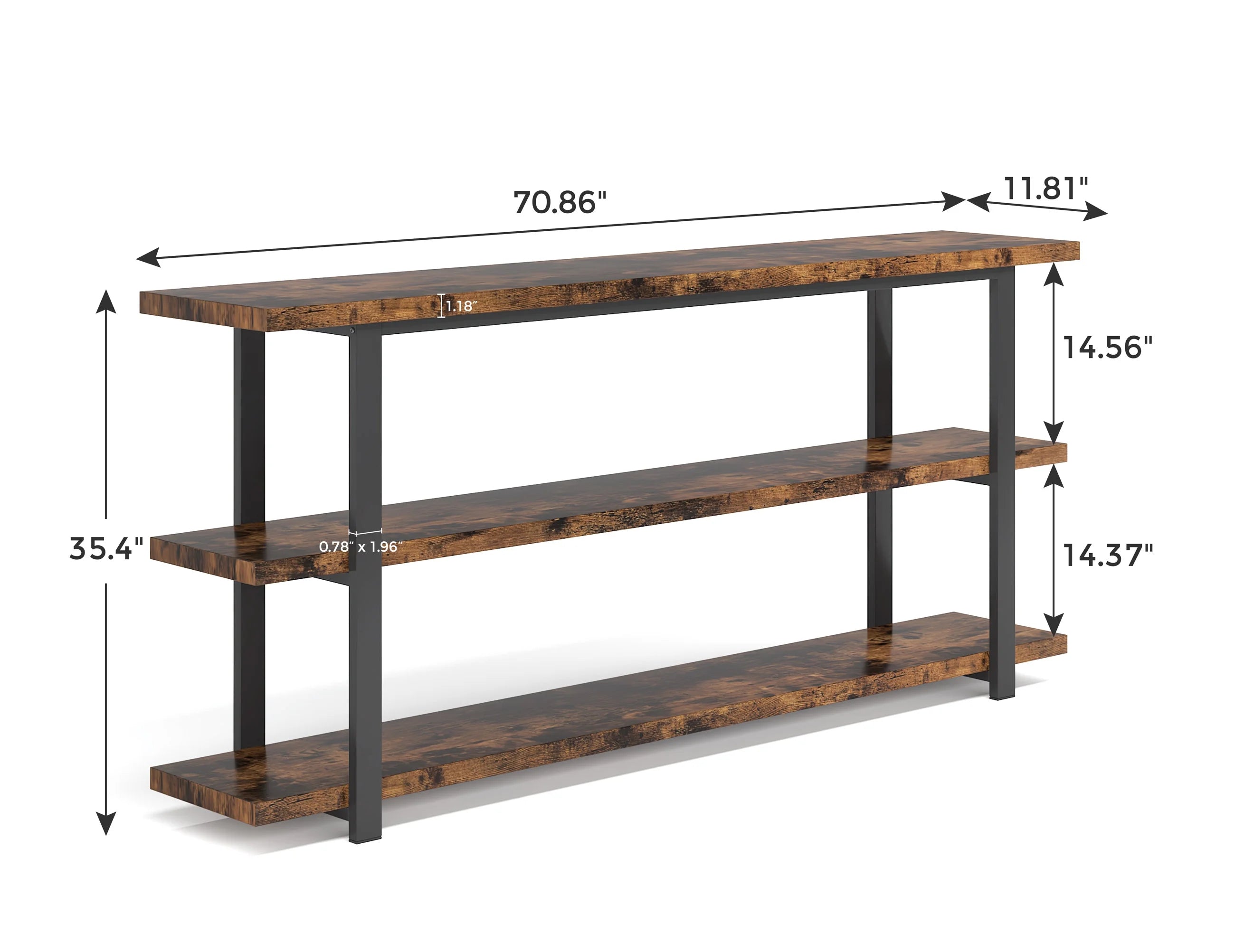 70.9 Inch Industrial Narrow Console Table with 3 Tier Storage Shelves R756058