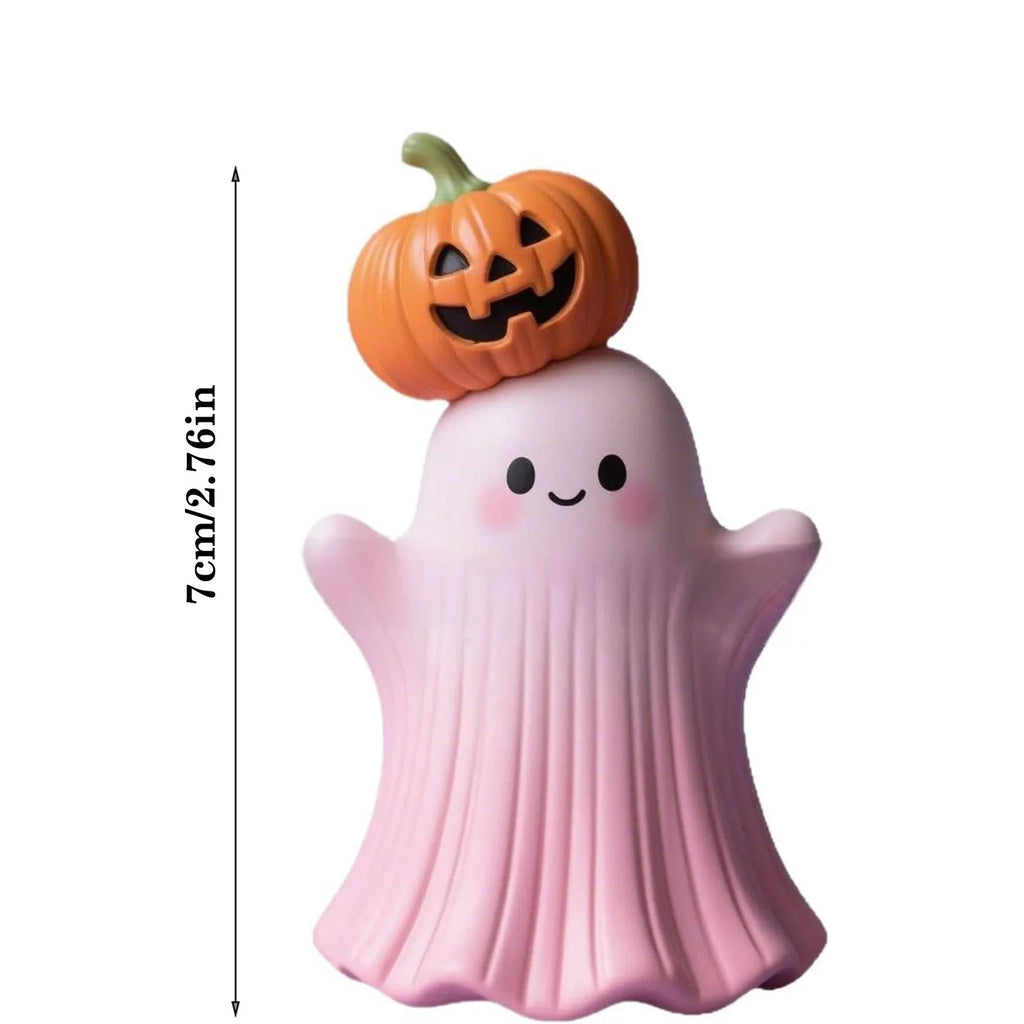 Pink Resin Ghost & Pumpkin Figurine Set F7953
