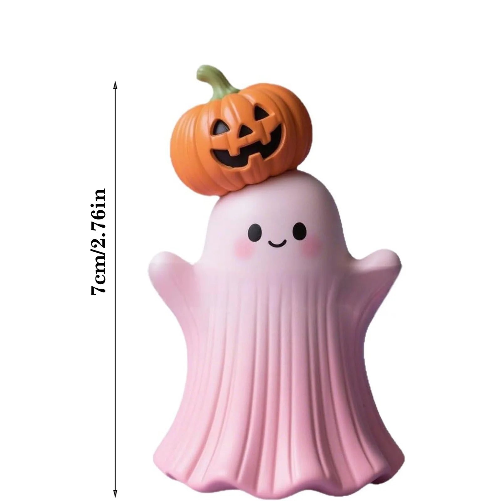 Pink Resin Ghost & Pumpkin Figurine Set F7953